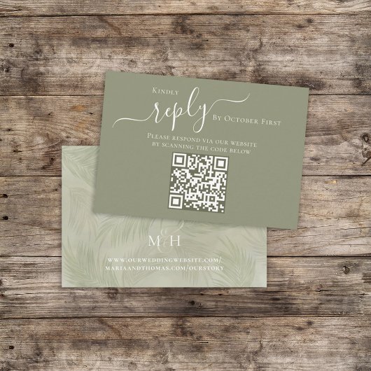 Boho Palm Leaves Botanical Foliage QR Code RSVP Informatiekaartje