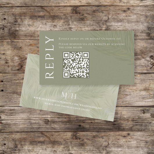 Boho Palm Leaves Botanical Foliage QR Code RSVP Informatiekaartje