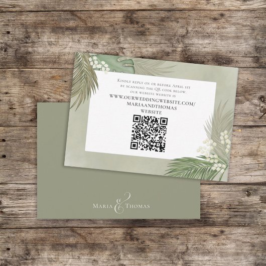 Boho Palm Leaves Botanical Foliage QR Code RSVP Informatiekaartje