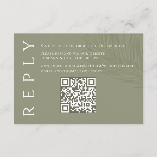Boho Palm Leaves Botanical Foliage QR Code RSVP Informatiekaartje (Voorkant)