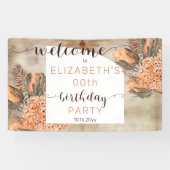 Boho Palm Leaves Hydrangea Birthday Party Welkom Spandoek (Horizontaal)