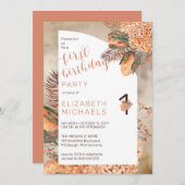 Boho Palm Leaves | Hydrangeas 1st Birthday Kaart (Voorkant / Achterkant)