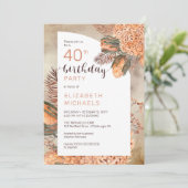 Boho Palm Leaves | Hydrangeas 40th Birthday Party Kaart (Staand voorkant)