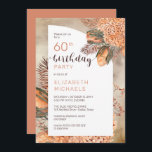 Boho Palm Leaves | Hydrangeas 60th Birthday Party Kaart<br><div class="desc">Whimsical waterverf droogde licht terracotta hydrangeas en palmbladeren florale "60th Birthday Party" het verjaardagsontwerp van de vrouw. Composietontwerp door vakantieharten Design (gereserveerde rechten).</div>
