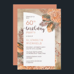 Boho Palm Leaves | Hydrangeas 60th Birthday Party Kaart<br><div class="desc">Whimsical waterverf droogde licht terracotta hydrangeas en palmbladeren florale "60th Birthday Party" het verjaardagsontwerp van de vrouw. Composietontwerp door vakantieharten Design (gereserveerde rechten).</div>