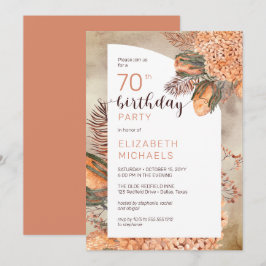 Boho Palm Leaves | Hydrangeas 70th Birthday Party Kaart