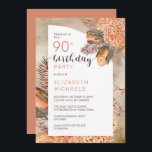 Boho Palm Leaves | Hydrangeas 90th Birthday Party Kaart<br><div class="desc">Whimsical waterverf droogde het lichte terra cotta hydrangeas en palmbladeren florale "90th Birthday Party" het verjaardagsontwerp van de vrouw. Composietontwerp door vakantieharten Design (gereserveerde rechten).</div>