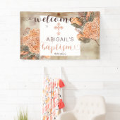 Boho Palm Leaves Hydrangeas Girl Baptism Welkom Spandoek (Insitu)