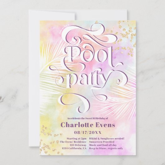 Boho palm leuke poolpartij script zwemt op Sweet 1 Kaart (Voorkant)