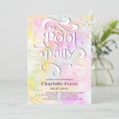 Boho palm leuke poolpartij script zwemt op Sweet 1 Kaart (Staand voorkant)
