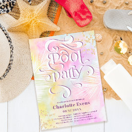 Boho palm leuke poolpartij script zwemt op Sweet 1 Kaart