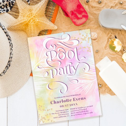 Boho palm leuke poolpartij script zwemt op Sweet 1 Kaart