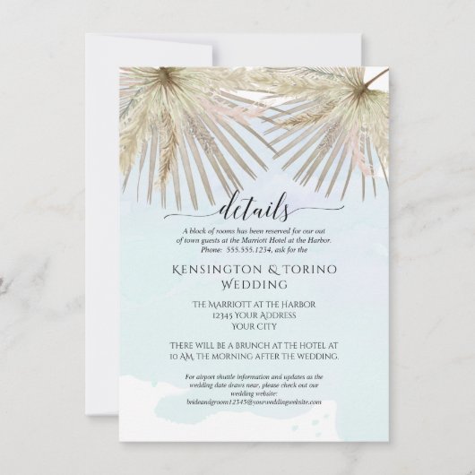 Boho Palm Oerwoud Foliage Blue Seaside Details Kaart (Voorkant)