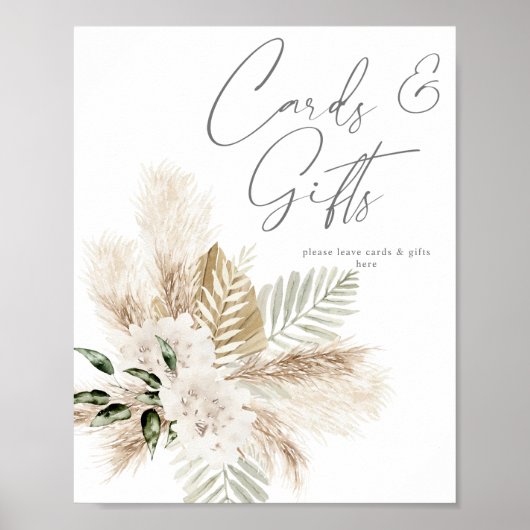 Boho Palm Pampas & Beige Bloemkaarten & Cadeaus Bo Poster (Voorkant)