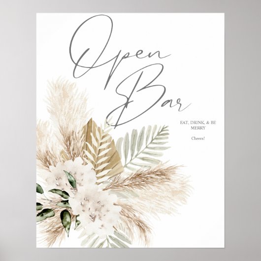 Boho Palm Pampas & Beige Floral Open Bar 2 Poster (Voorkant)