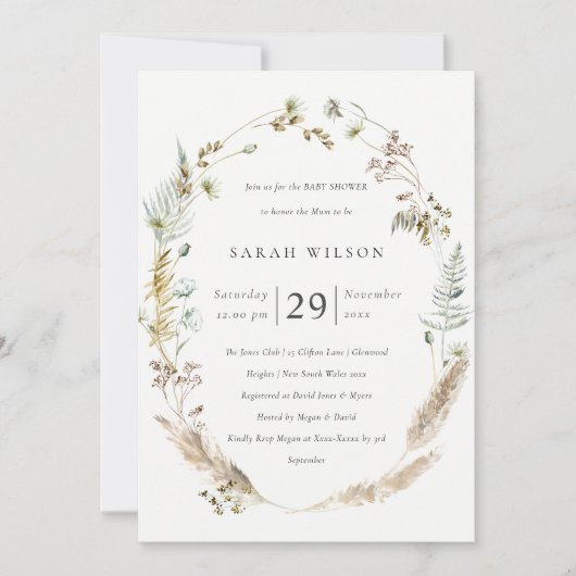 Boho Palm Pampas Grass Floral Baby shower Invite Bedankkaart (Voorkant)