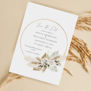 Boho Palm Pampas Grass Floral Save the Date Kaart