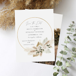 Boho Palm Pampas Grass Floral Save the Date Photo Kaart