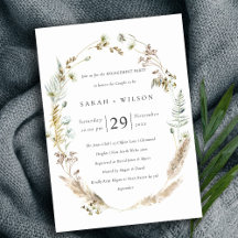 Boho Palm Pampas Grass Floral Verloving Invite