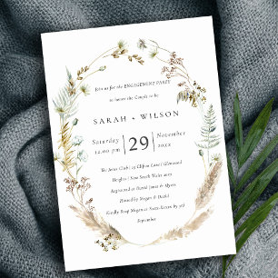 Boho Palm Pampas Grass Floral Verloving Invite Bedankkaart