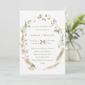 Boho Palm Pampas Grass Floral Verloving Invite Bedankkaart (Staand voorkant)