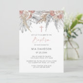 Boho Palm Pink Pampas Grass Floral Baptisme Kaart (Staand voorkant)