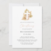 Boho Palm Roos Blush Roze Bloemenkruis Christening Kaart (Voorkant)