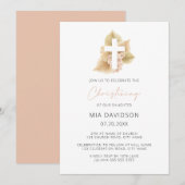 Boho Palm Roos Blush Roze Bloemenkruis Christening Kaart (Voorkant / Achterkant)