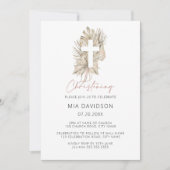 Boho Palm Roze Waterverf Bloemenkruis Christening Kaart (Voorkant)