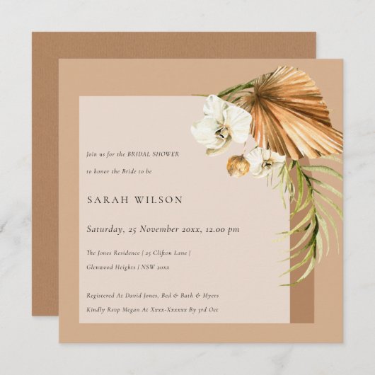 Boho Palm Rust Floral Arch Vrijgezellenfeest Invit Bedankkaart (Voorkant / Achterkant)