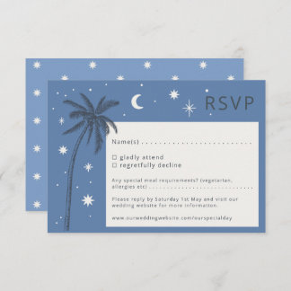 Boho Palm Springs Blue Wedding RSVP-kaart RSVP Kaartje