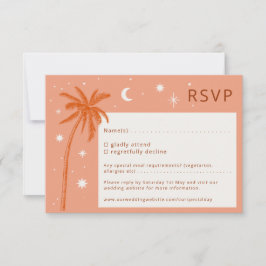 Boho Palm Springs Sinaasappel Wedding RSVP-kaart RSVP Kaartje