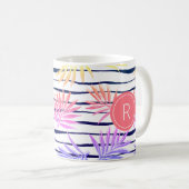 Boho Palm Stripe Pattern Monogram Coffee Mok (Voorkant rechts)