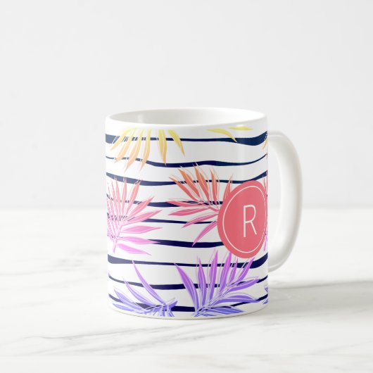 Boho Palm Stripe Pattern Monogram Coffee Mok (Voorkant rechts)