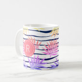 Boho Palm Stripe Pattern Monogram Coffee Mok (Voorkant links)