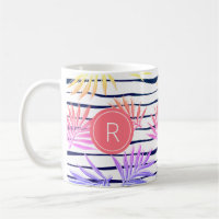 Boho Palm Stripe Pattern Monogram Coffee Mok