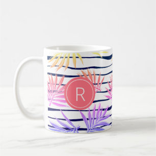 Boho Palm Stripe Pattern Monogram Coffee Mok