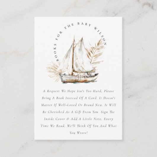 Boho Palm zeilboot Zeegezicht boeken voor Baby sho Informatiekaartje (Voorkant)
