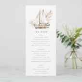 Boho Palm Zeilboot Zeegezicht Bruiloft Menu Kaart (Staand voorkant)