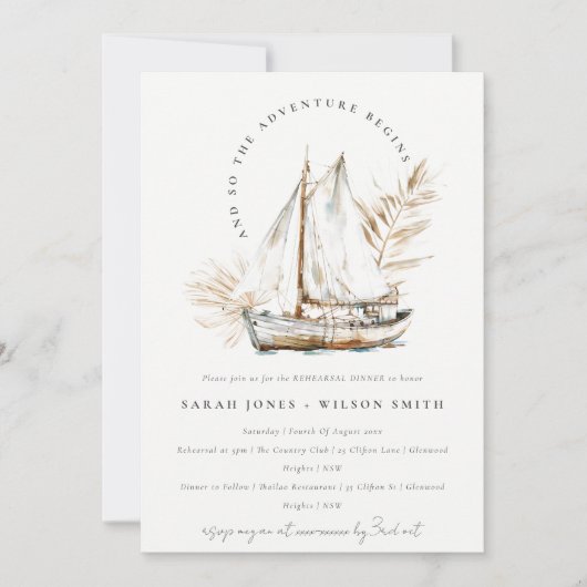 Boho Palm zeilboot Zeegezicht repetitie diner Kaart (Voorkant)