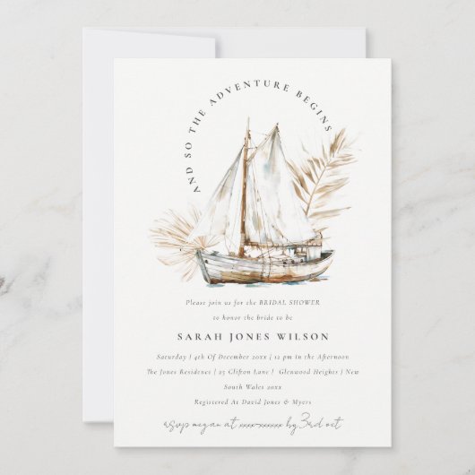 Boho Palm zeilboot Zeegezicht Vrijgezellenfeest Kaart (Voorkant)