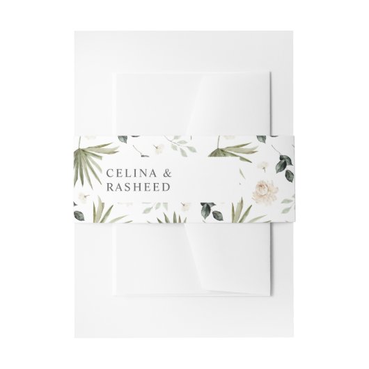 Boho Palmblad & Beige Bloem 2 Uitnodigingen Wikkel (Voorkant Voorbeeld)