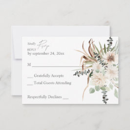 Boho Palmblad Eucalyptus & Beige Bloemen geen Maal RSVP Kaartje