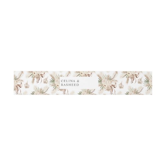 Boho Palmblad & Pampas Gras & Beige Bloemen 2 Uitnodigingen Wikkel (Vlak)