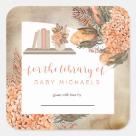 Boho palmbladeren |Hydrangeas Baby shower Bookplat Vierkante Sticker
