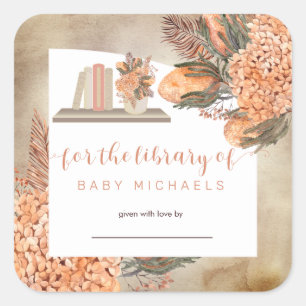 Boho palmbladeren  Hydrangeas Baby shower Bookplat Vierkante Sticker