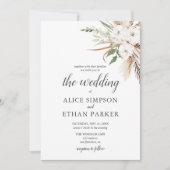 Boho Pampa Gras Witte Bloemen Bruiloft Uitnodiging (Voorkant)