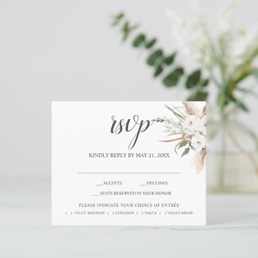 Boho Pampa Grass Leaves Wedding RSVP (Staand voorkant)