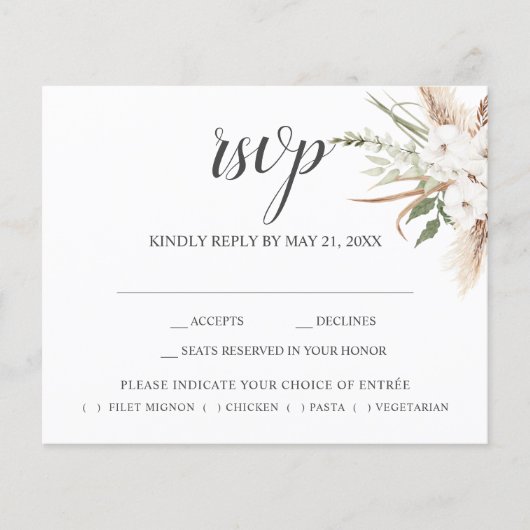 Boho Pampa Grass Leaves Wedding RSVP (Voorkant)