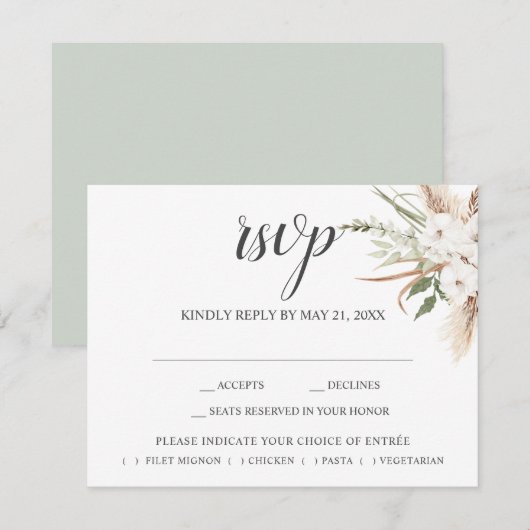 Boho Pampa Grass Leaves Wedding RSVP Enclosure Car Informatiekaartje (Voorkant / Achterkant)
